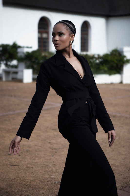 Cotton Belted Blazer - Black