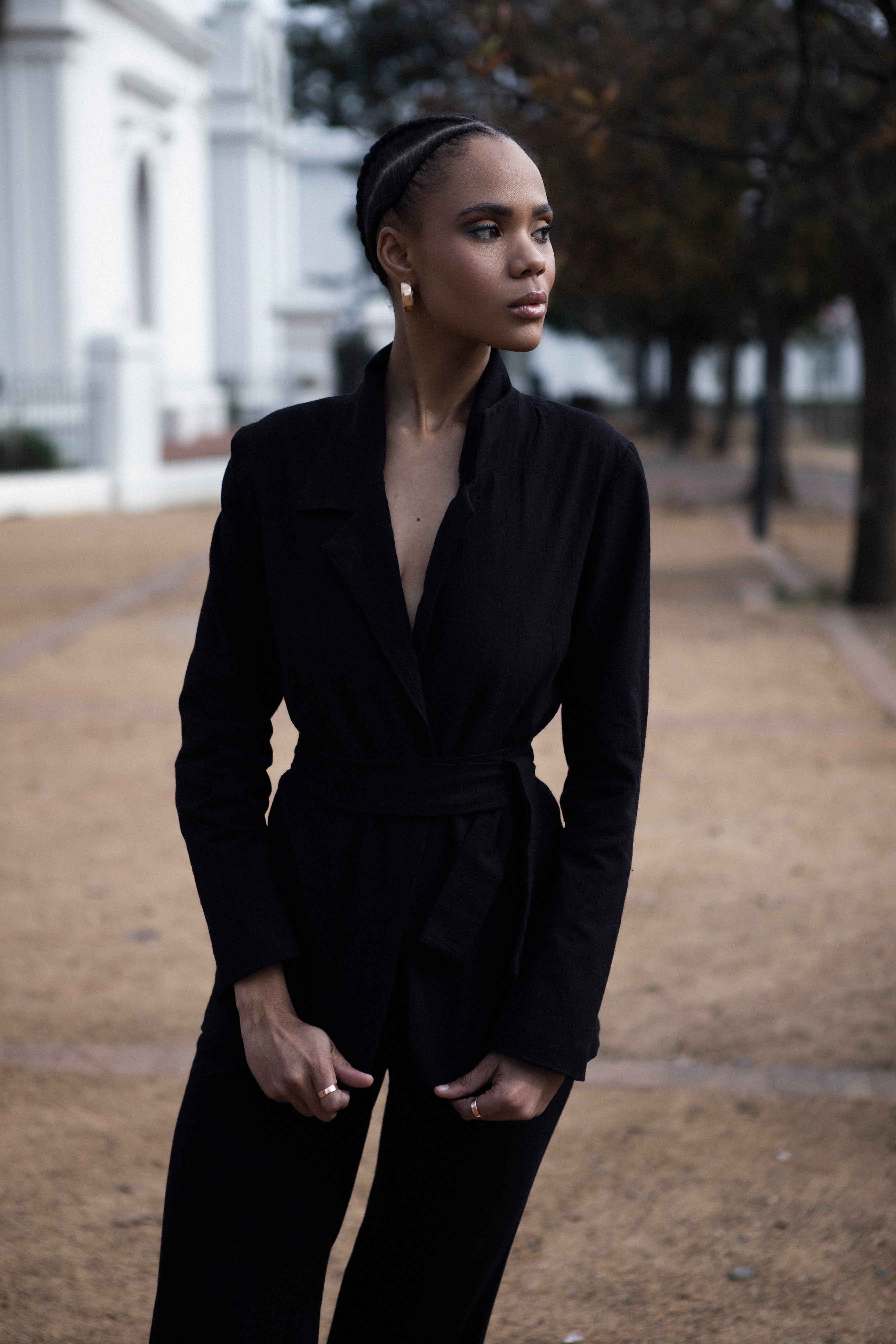 Classic Cotton Belted Blazer - Black