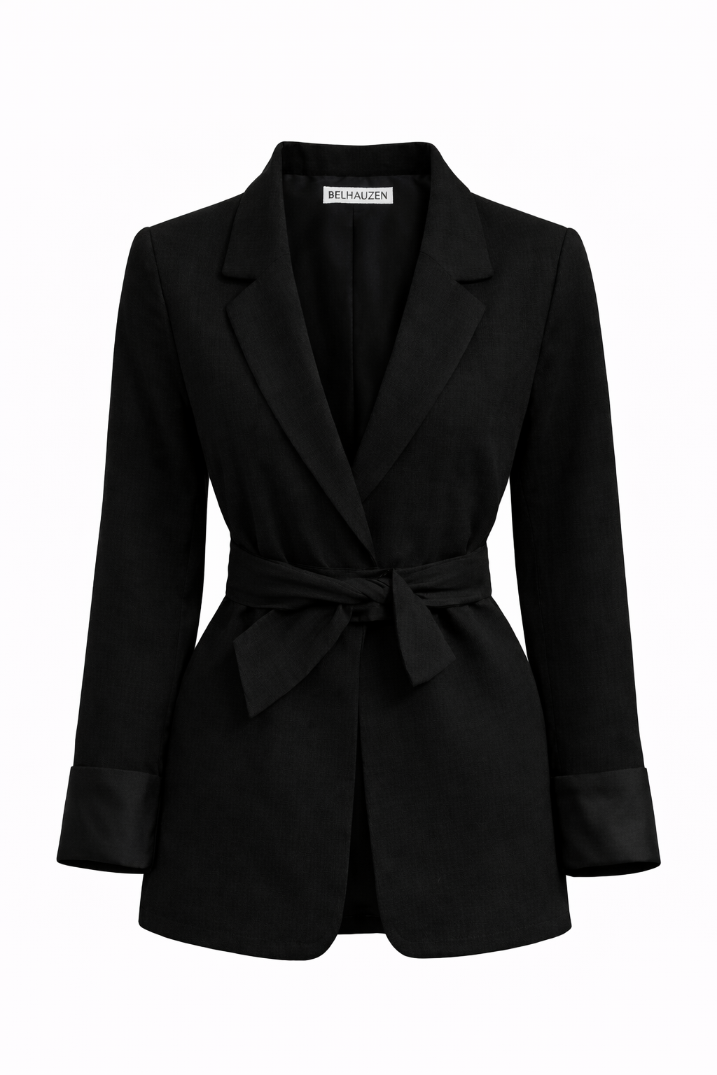 Classic Cotton Belted Blazer - Black