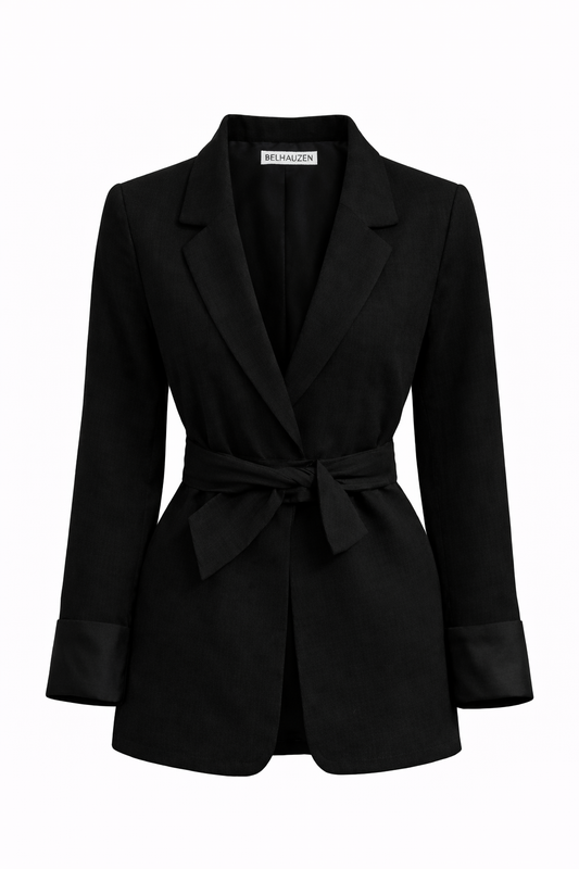Cotton Belted Blazer - Black