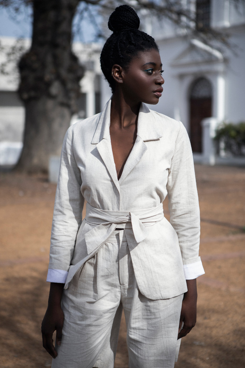 Classic Cotton Belted Blazer - Natural