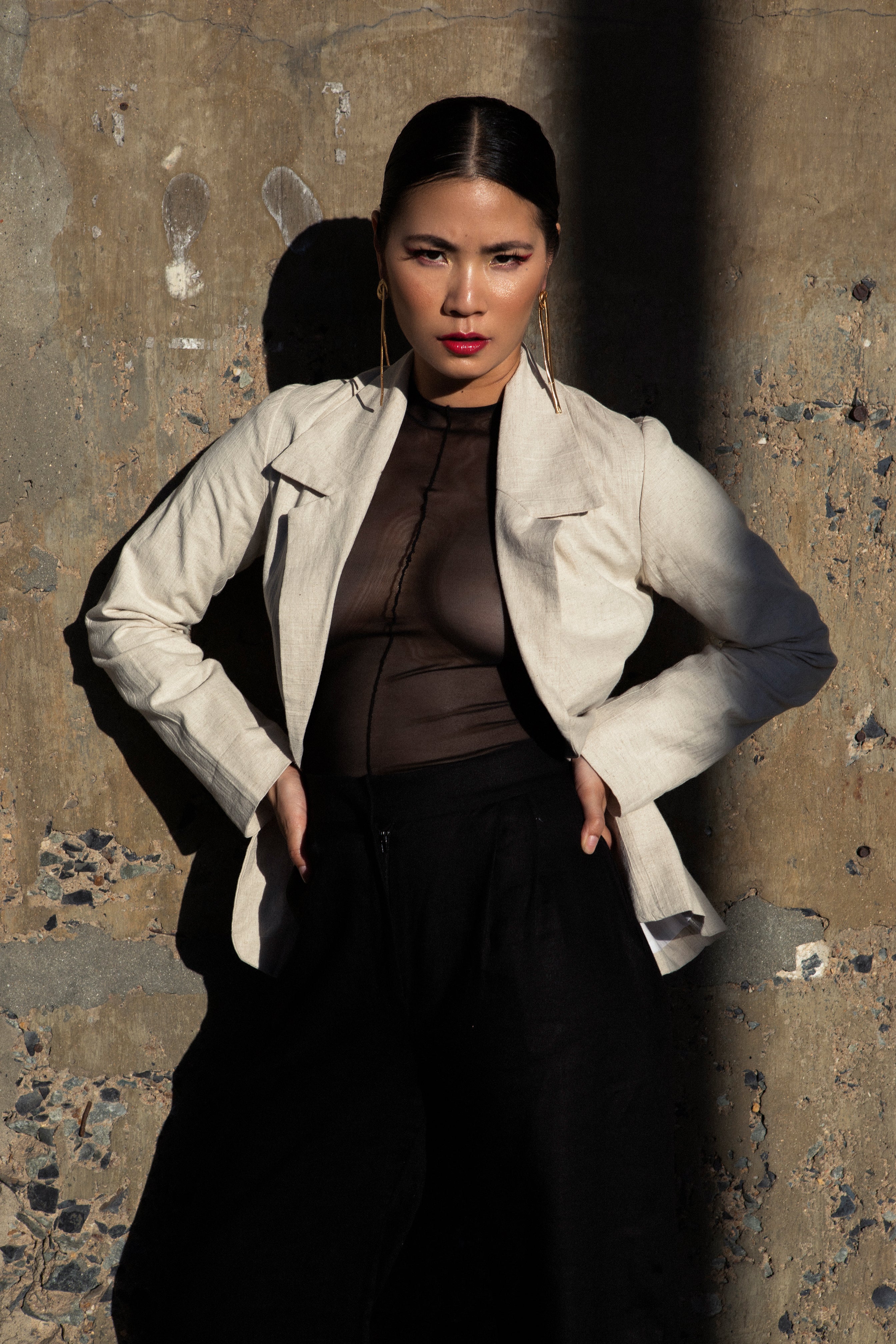 Classic Cotton Belted Blazer - Natural