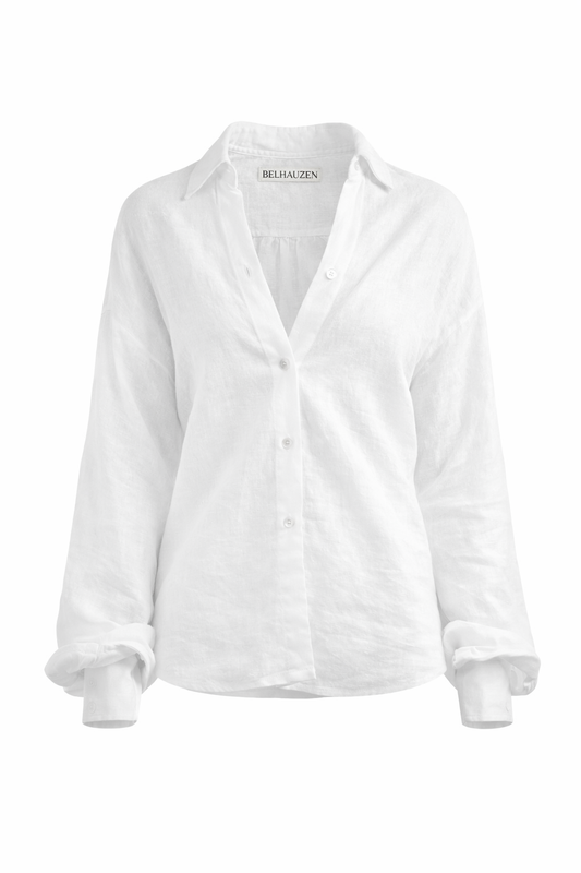 Classic Linen Button-Up Shirt - White