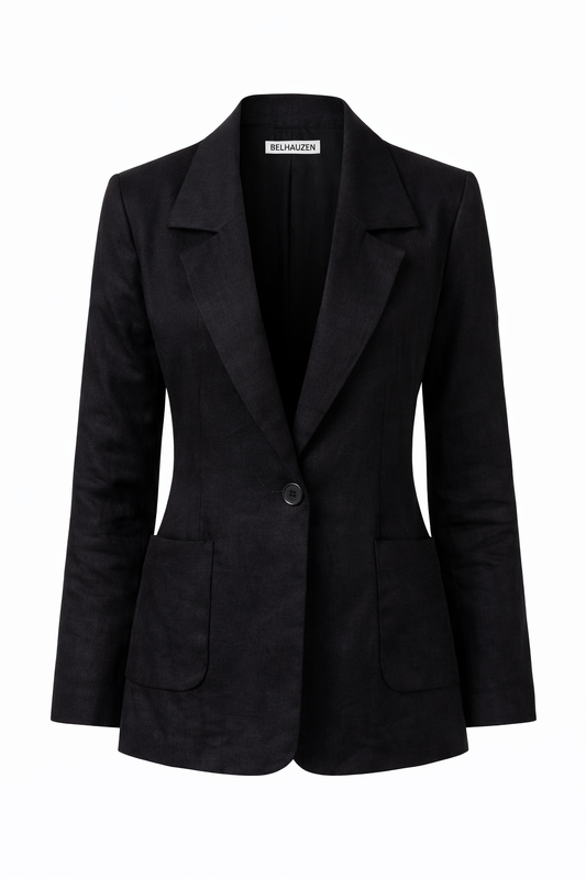 Tailored Linen Blazer - Black