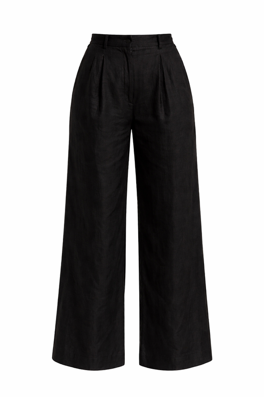 Tailored High-Waisted Wide-Leg Trousers - Black